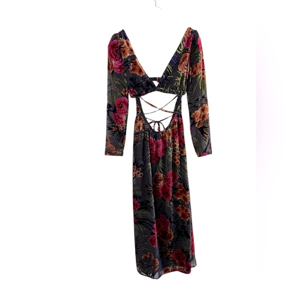 WeWoreWhat Velvet Flocked Cut Out Mini Dress Black Multi Size M Celebration Wear - Picture 4 of 15